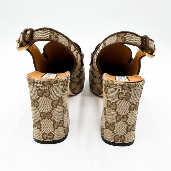 Gucci GG Horsebit Platform Slingback Square Toe Pumps New 37 US 7 - Picture 10 of 15